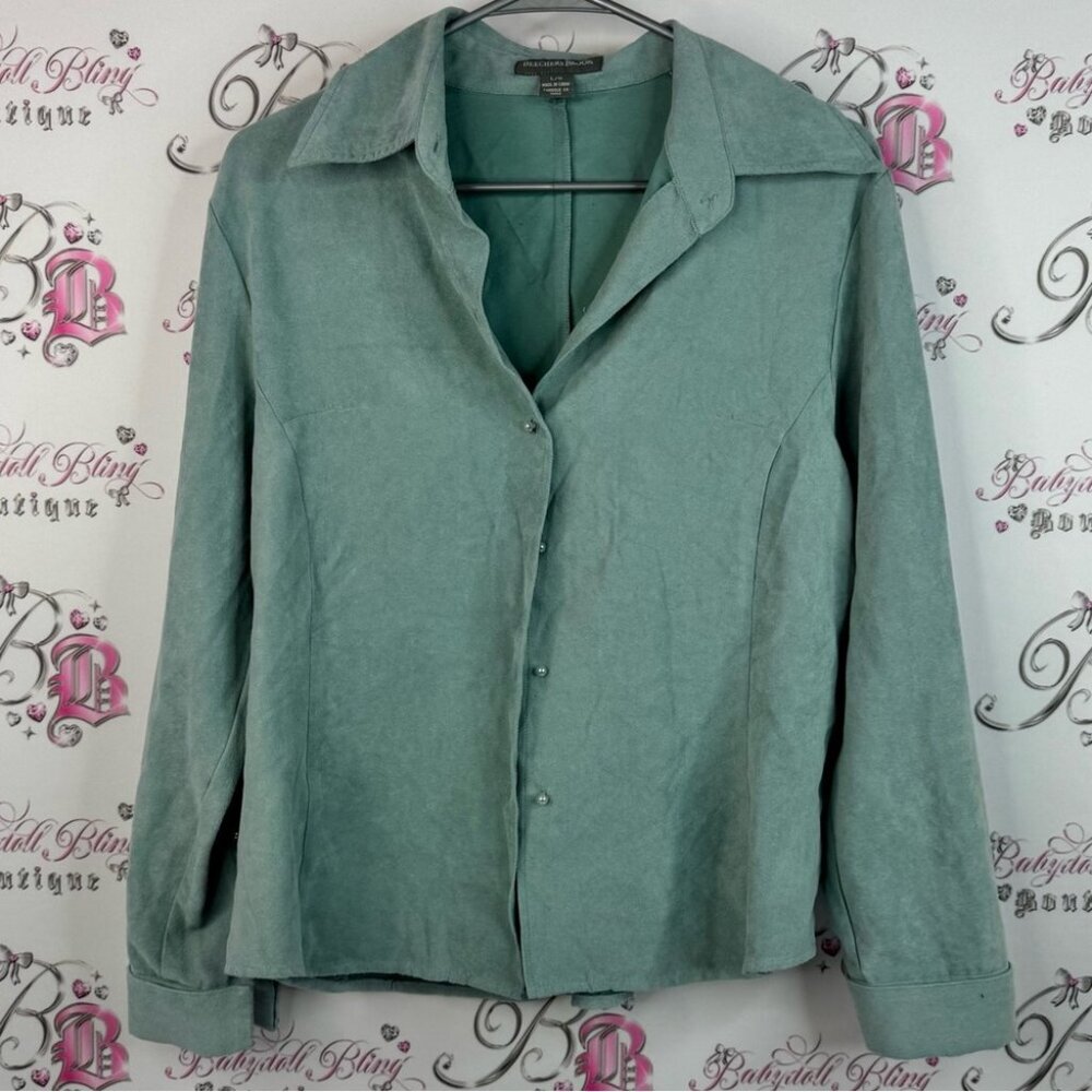 Beechers brook button down pearl top soft Elegant Teal Button-Down Shirt
